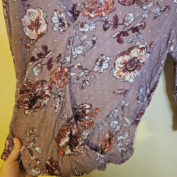 Eyeshadow Size Medium M Swiss Dot Boho 100% Cotton Purple Floral Faux Wrap Knit - Picture 5 of 11